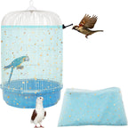 Bird Cage Seed Catcher, 45-90'' Adjustable Bird Cage Cover, Universal Nylon Bird Cage Mesh Net, Bird Cage Skirt Guard Accessories for Parrot Parakeet Macaw Round Square Cage (White) - Image 14