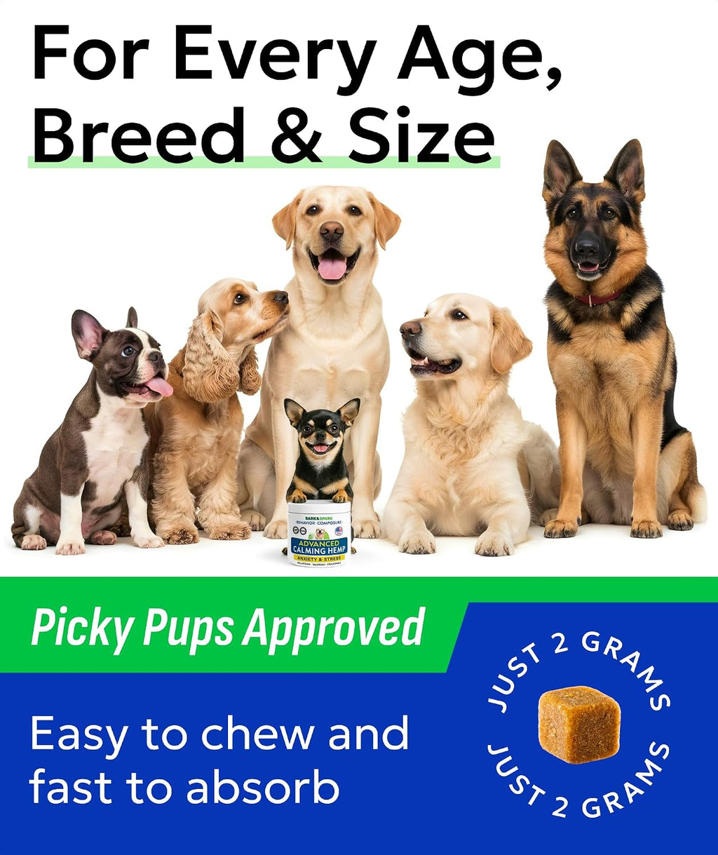 Bark and Spark anti anxiety chewable supplements for small and large dogs