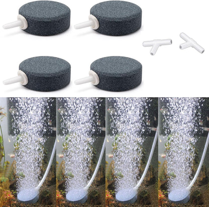 Wenshall aquarium air stone pack front view showing four round grey mineral diffusers for fish tank aeration.