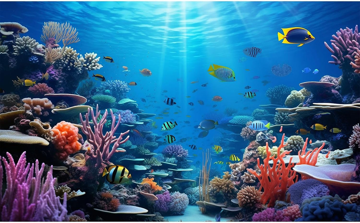 Under the sea tropical fish backdrop under bright aquarium lighting