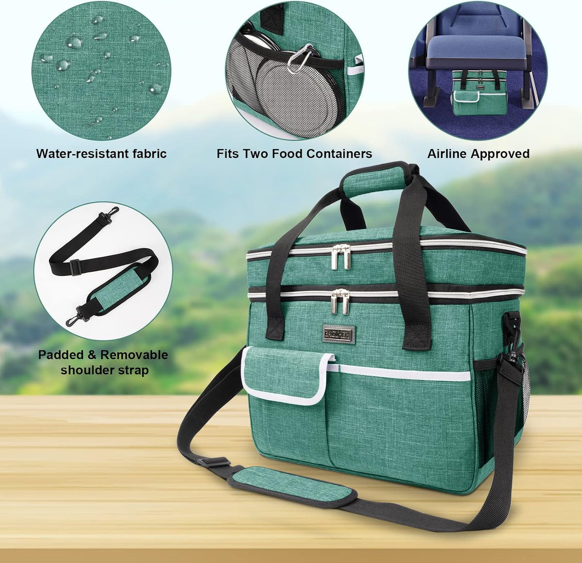 BAGLHER green dog travel bag back view showing adjustable backpack straps