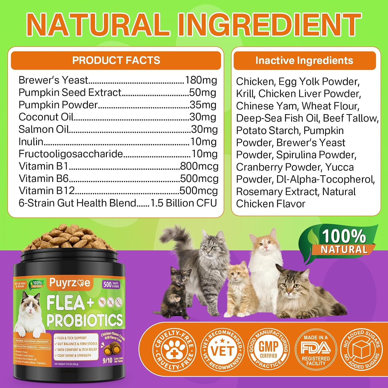 Puyrzoe chicken and krill flavored flea protection treats for cats