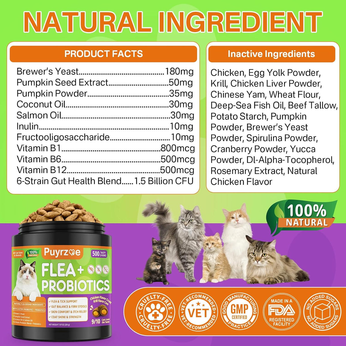 Puyrzoe chicken and krill flavored flea protection treats for cats