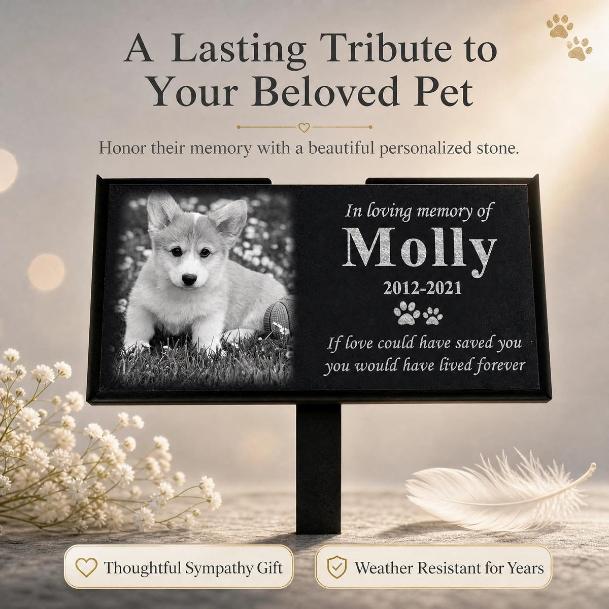 ODB Personalized Dog Memorial Stone, Memorial Garden Stone for Cat and Pets - Image 6