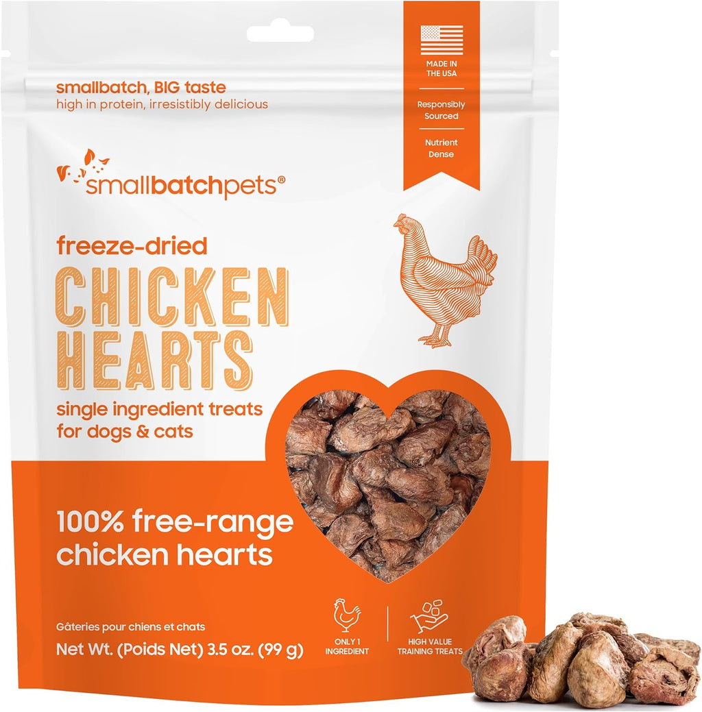 Open bag of smallbatch turkey heart treats showing raw texture