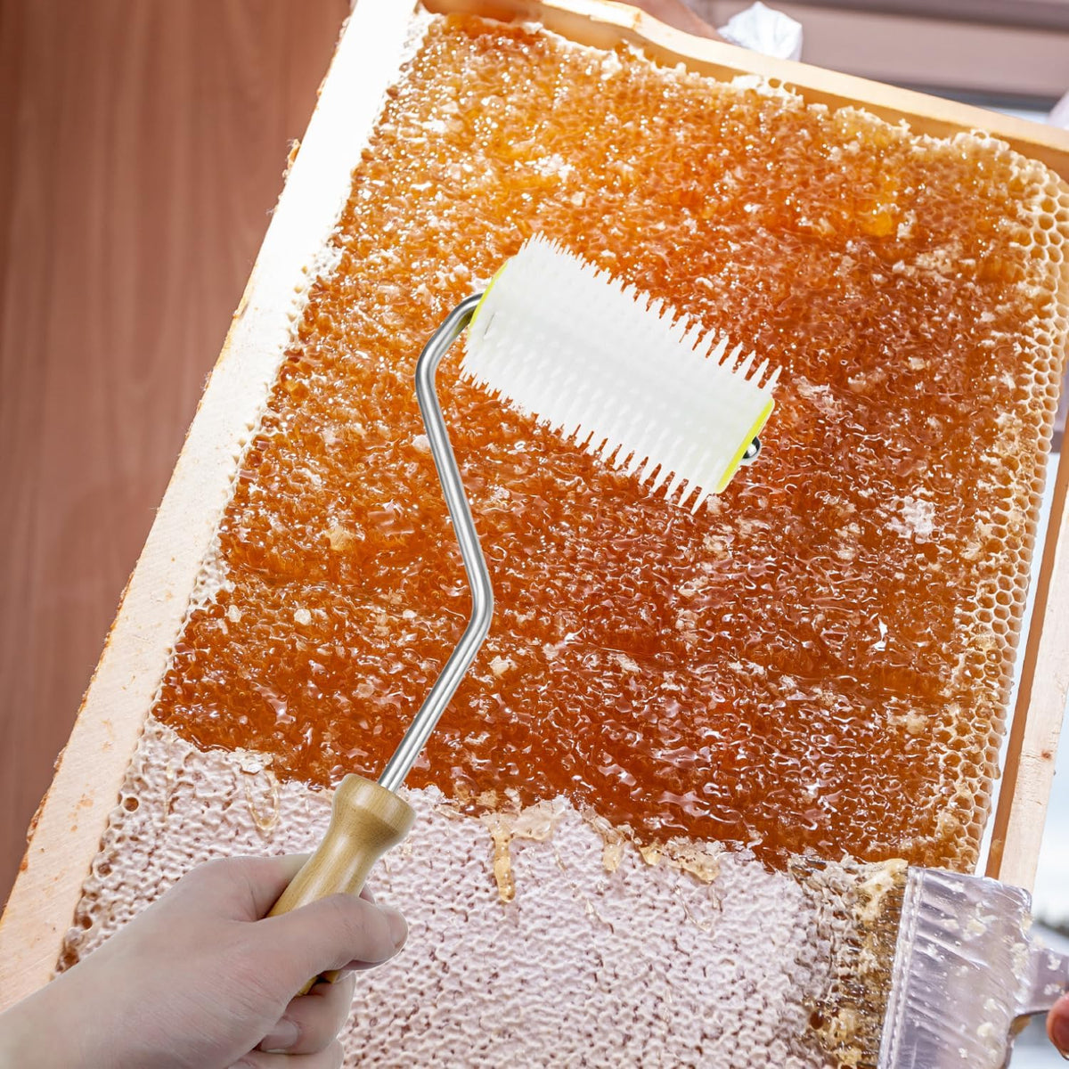 Premium beekeeping equipment by QWORK showing the complete roller handle assembly