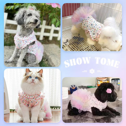 AXIIJGL stretchable cotton pet clothing back view highlighting the floral design.