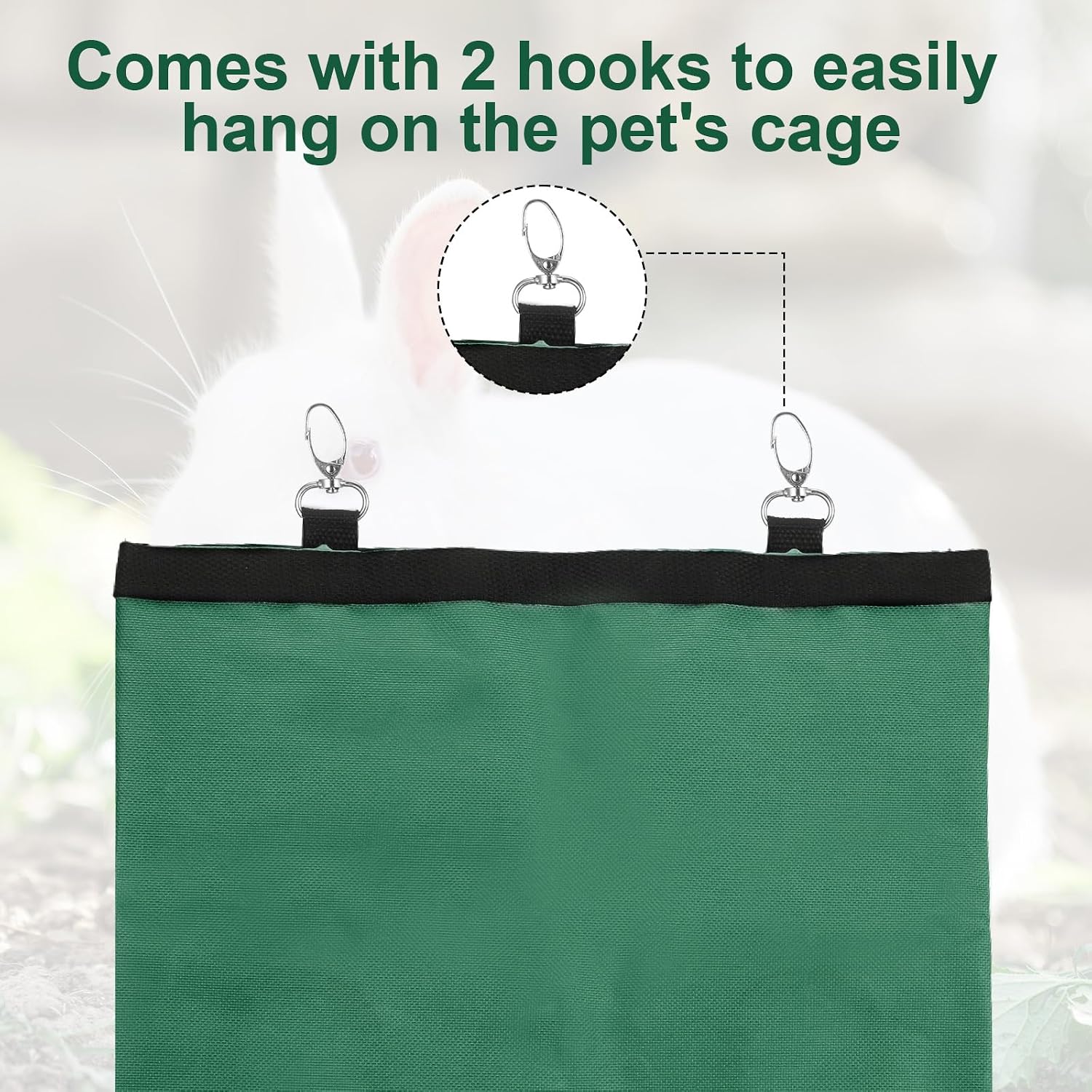 2 Pcs Rabbit Hay Feeder,Guinea Pig Hay Feeder,13x10.8 Inch Guinea Pig Bag,Small Animal Feeding Bag for Rabbits, Hamsters, Hedgehogs(3 Holes,Green) - Image 5