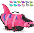 Fragralley dog life jacket shark front view on a swimming dog