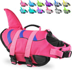 Fragralley dog life jacket shark front view on a swimming dog
