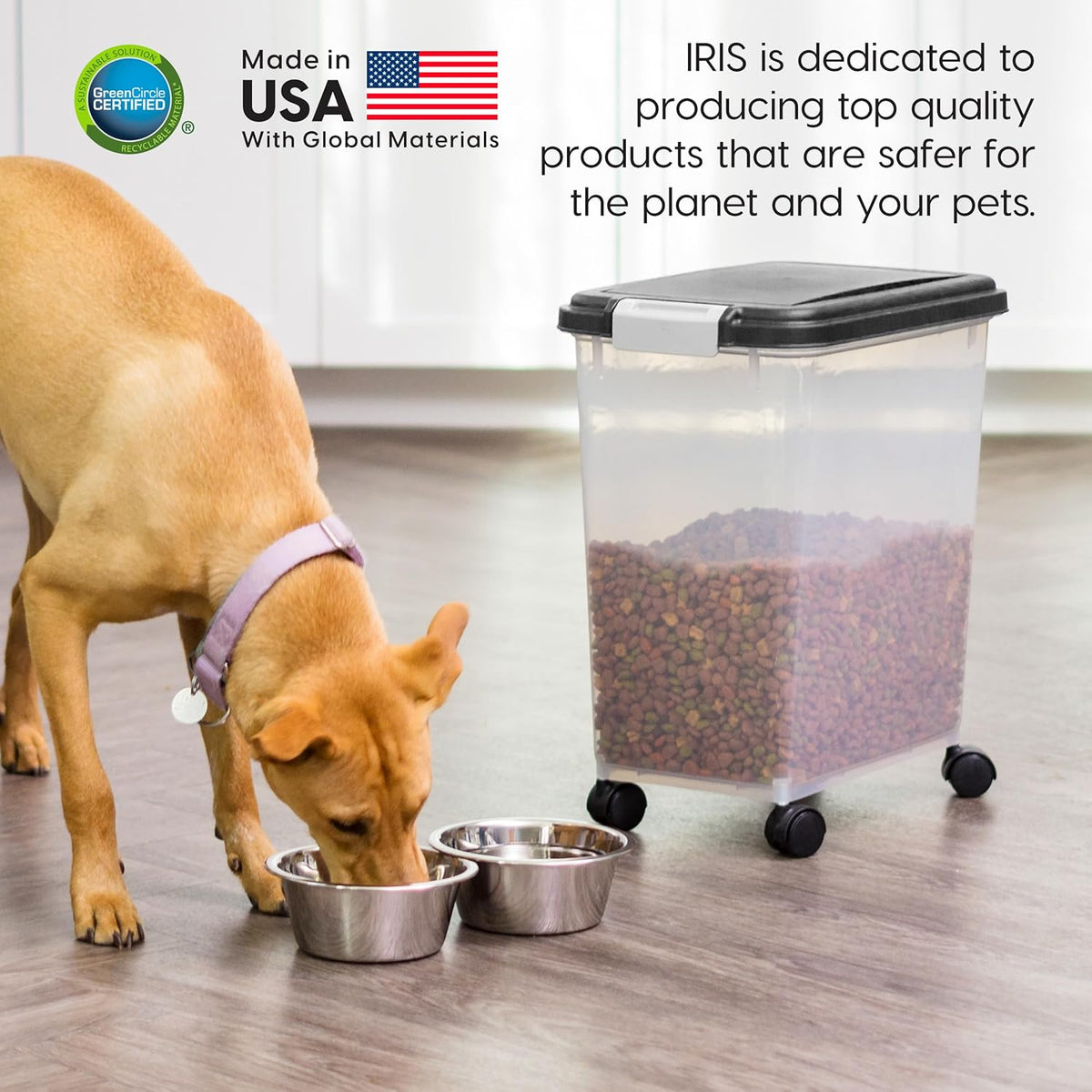 Translucent 33 quart pet food storage bin for home