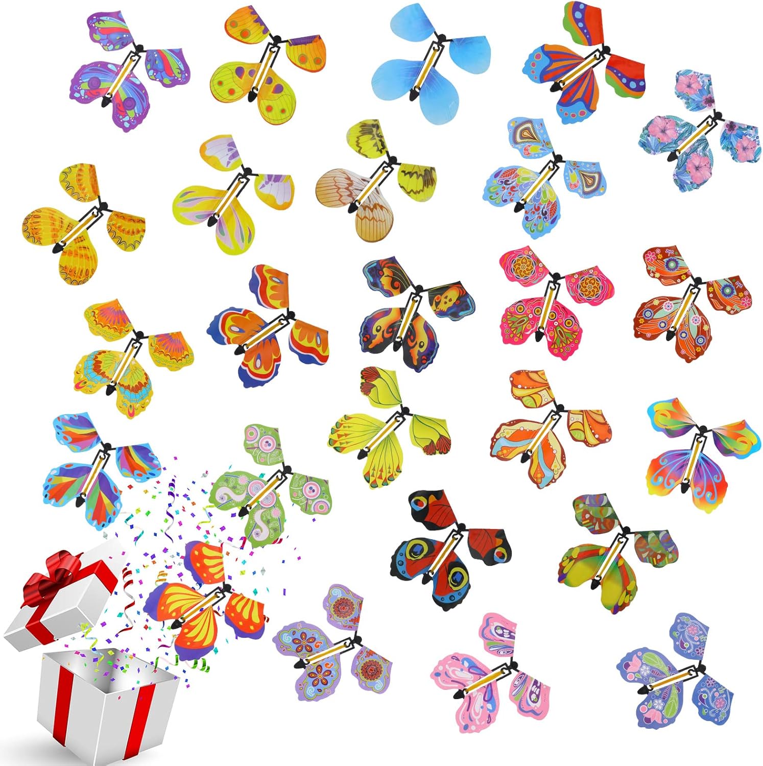 AhlsenL magic flying butterfly toy pack front view showcasing twenty five distinct colorful styles