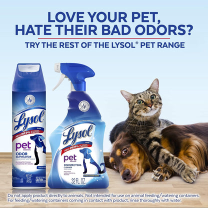 Side profile of Lysol Pet Solutions spray showing fresh scent branding