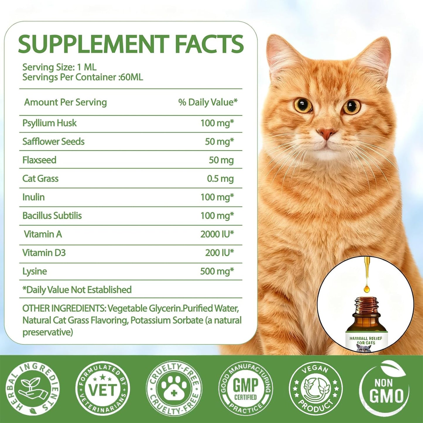 Natural digestive supplement for indoor cats and kittens