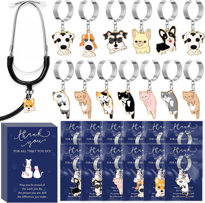 XunYee veterinary appreciation gifts bulk stethoscope charms front view showcasing various colorful enamel cat and dog pendants