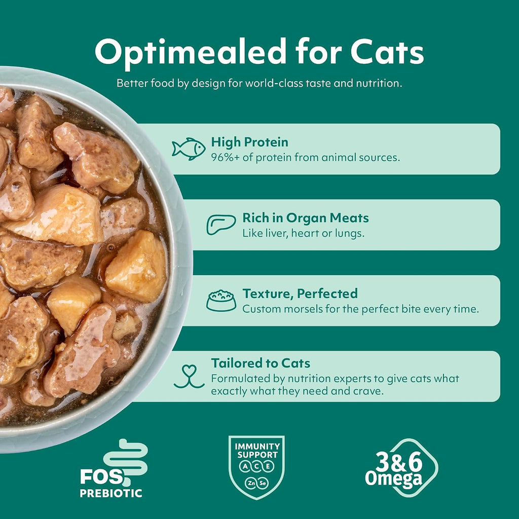 Optimeal premium high protein adult wet cat food chicken and turkey formula.