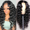 NKTU deep wave lace front human hair wig front view showcasing defined wet and wavy long curls