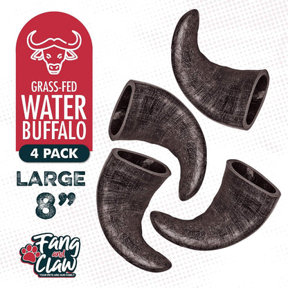 4 Pack Water Buffalo Horns for Dogs, Large 8 Inch - Natural Antler & Rawhide Bone Alternative for Aggressive Chewers, Long Lasting Single-Source Grass-Fed Dog Chew - Image 5