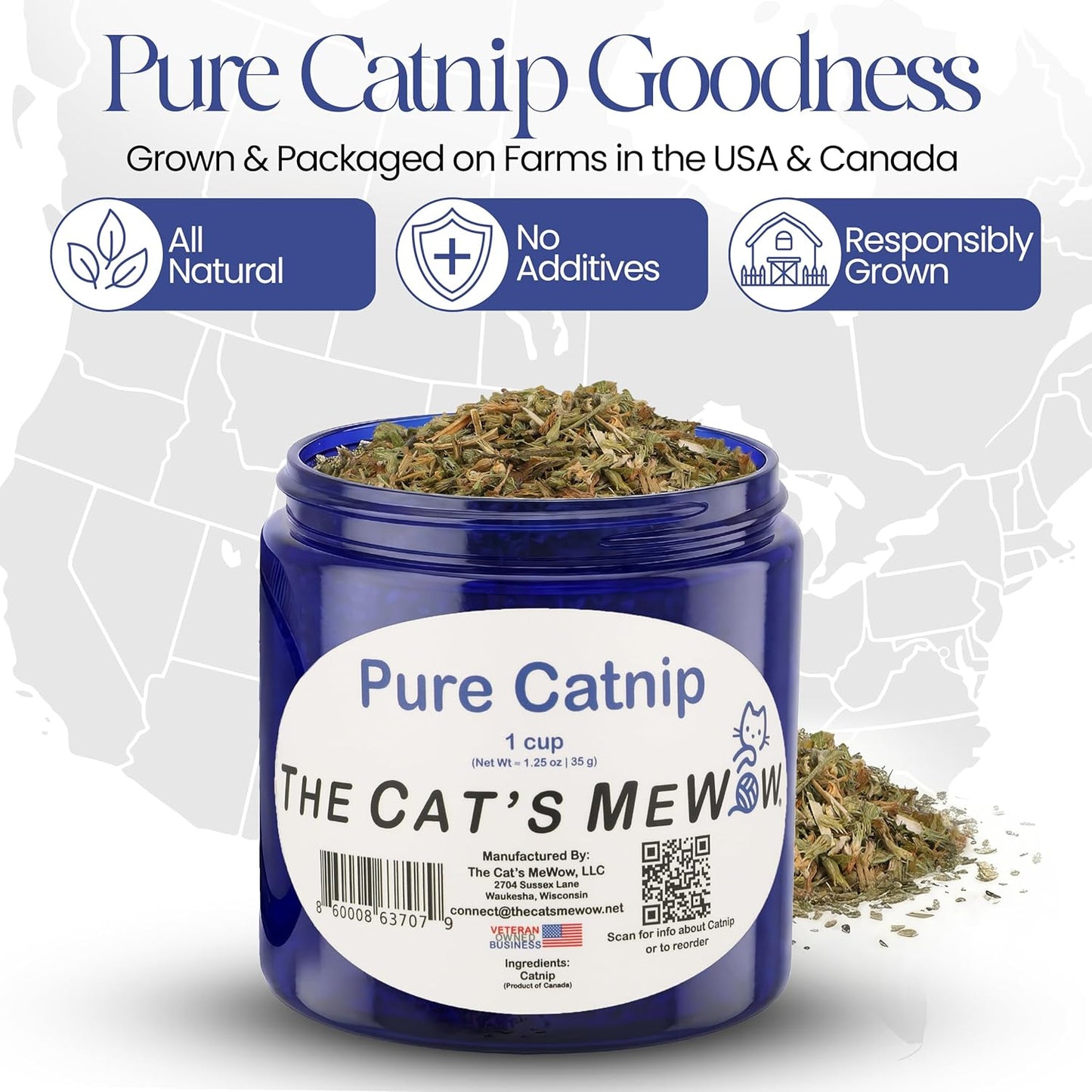 High potency single ingredient feline catnip jar showing product label