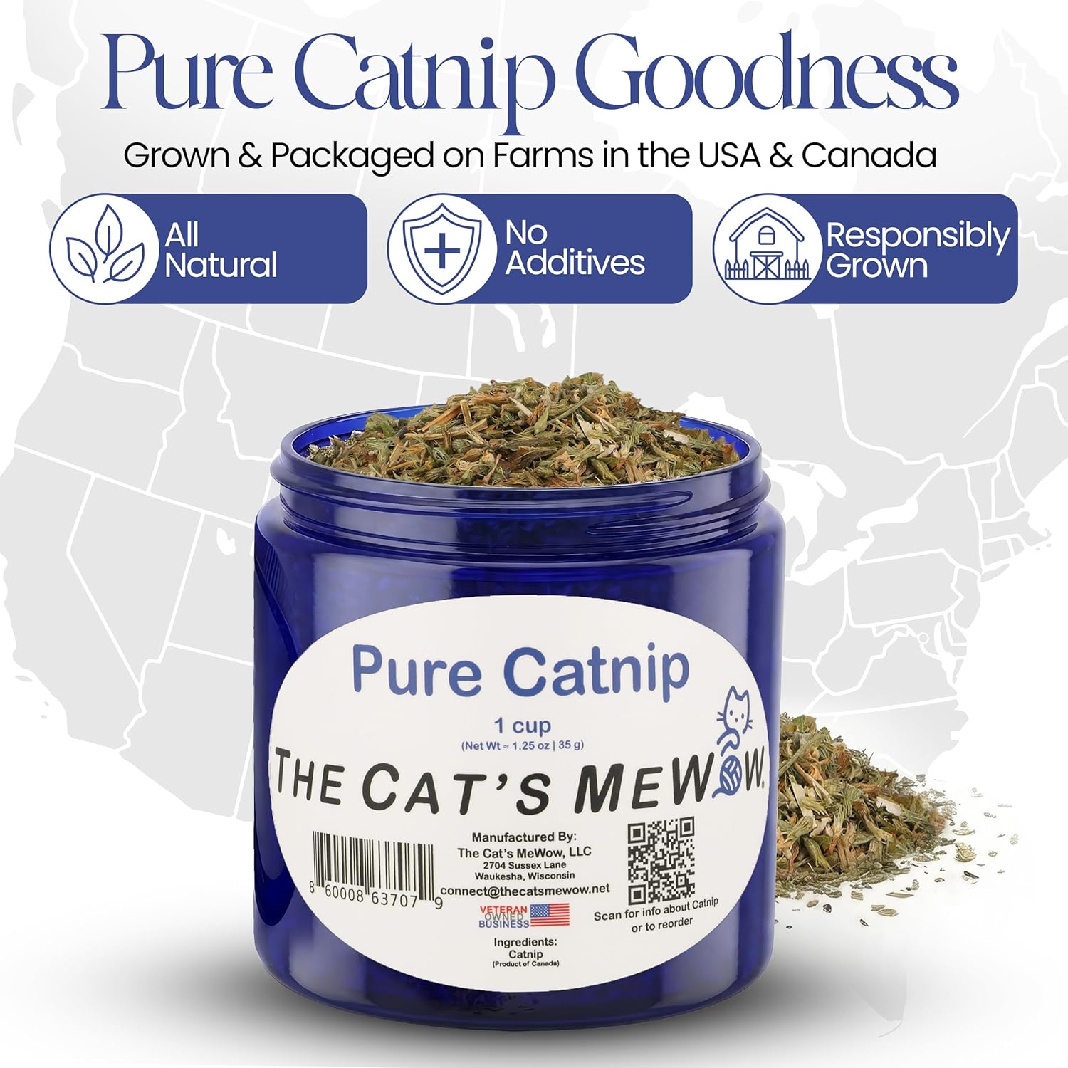 High potency single ingredient feline catnip jar showing product label