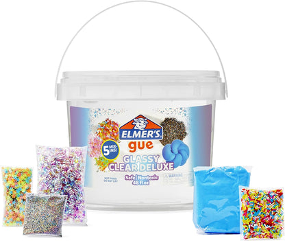 Elmer's Gue Premade Glassy Clear Slime Three Pound Bucket front view showcasing transparent slime container