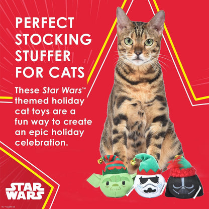 Yoda festive plush cat jingle ball showing green character design and feathers