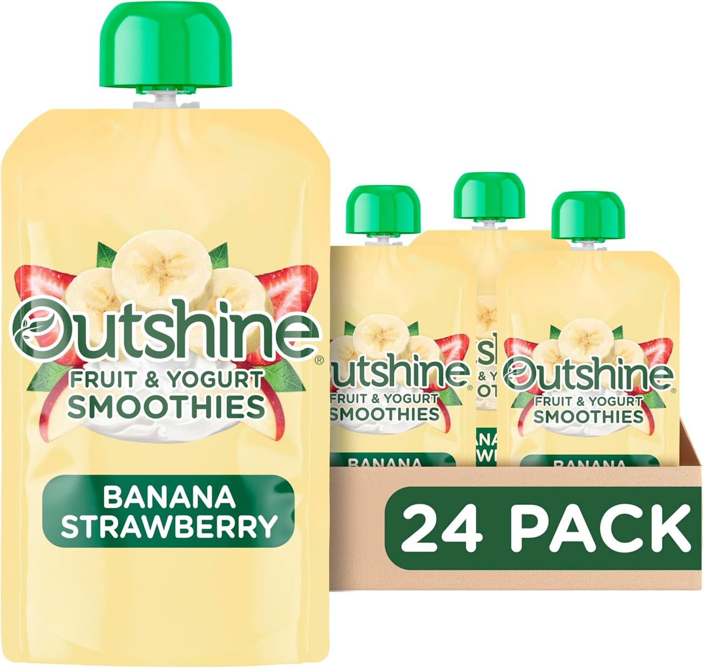Outshine Fruit and Yogurt Smoothie Banana Strawberry 24-pack box front view displaying real fruit graphics.