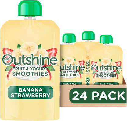 Outshine Fruit and Yogurt Smoothie Banana Strawberry 24-pack box front view displaying real fruit graphics.