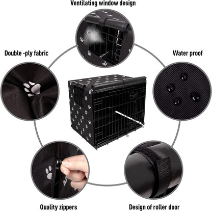 Pet Prime waterproof dog crate cover adjustable door flaps secured with fasteners