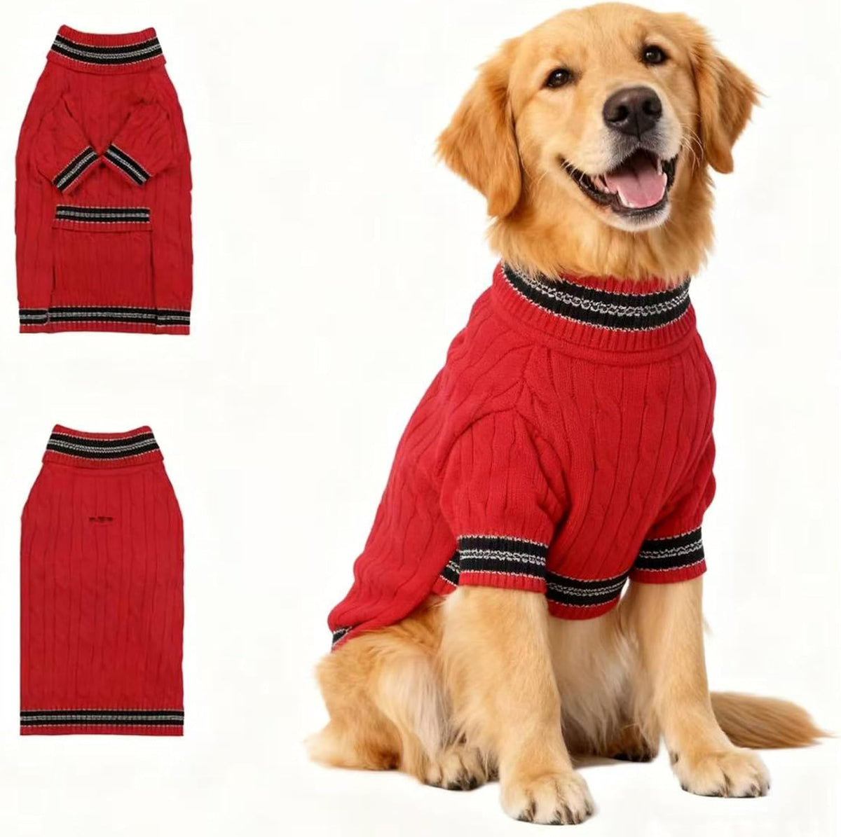 Premium quality imported winter dog coat in red and white stripe patterns