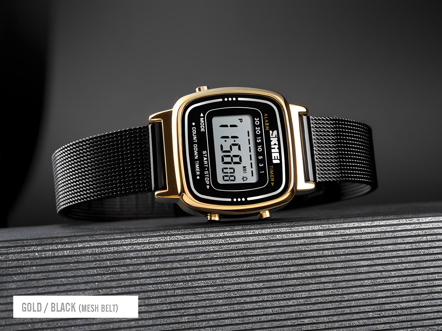 Side profile view displaying the ultra-thin six millimeter case thickness of the MASTOP women's analog fashion watch.