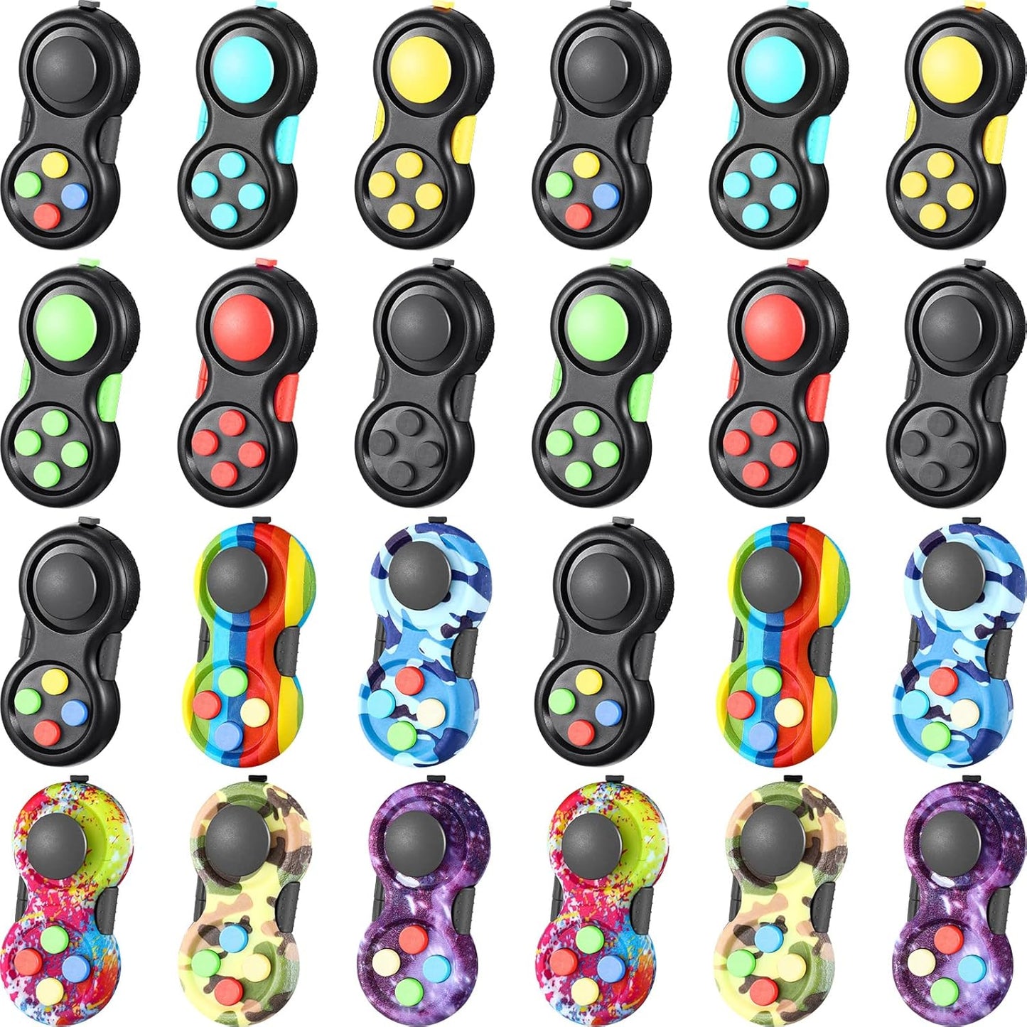 Leyndo 24 Piece Fidget Pad Sensory Toys pack in multiple colors displayed from the front view.