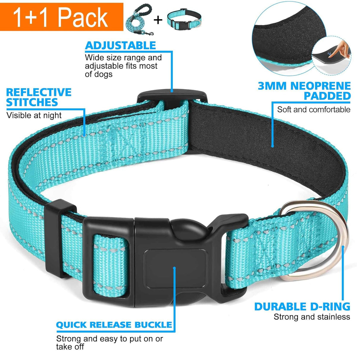 Reflective thread visibility on Ladoogo blue dog collar