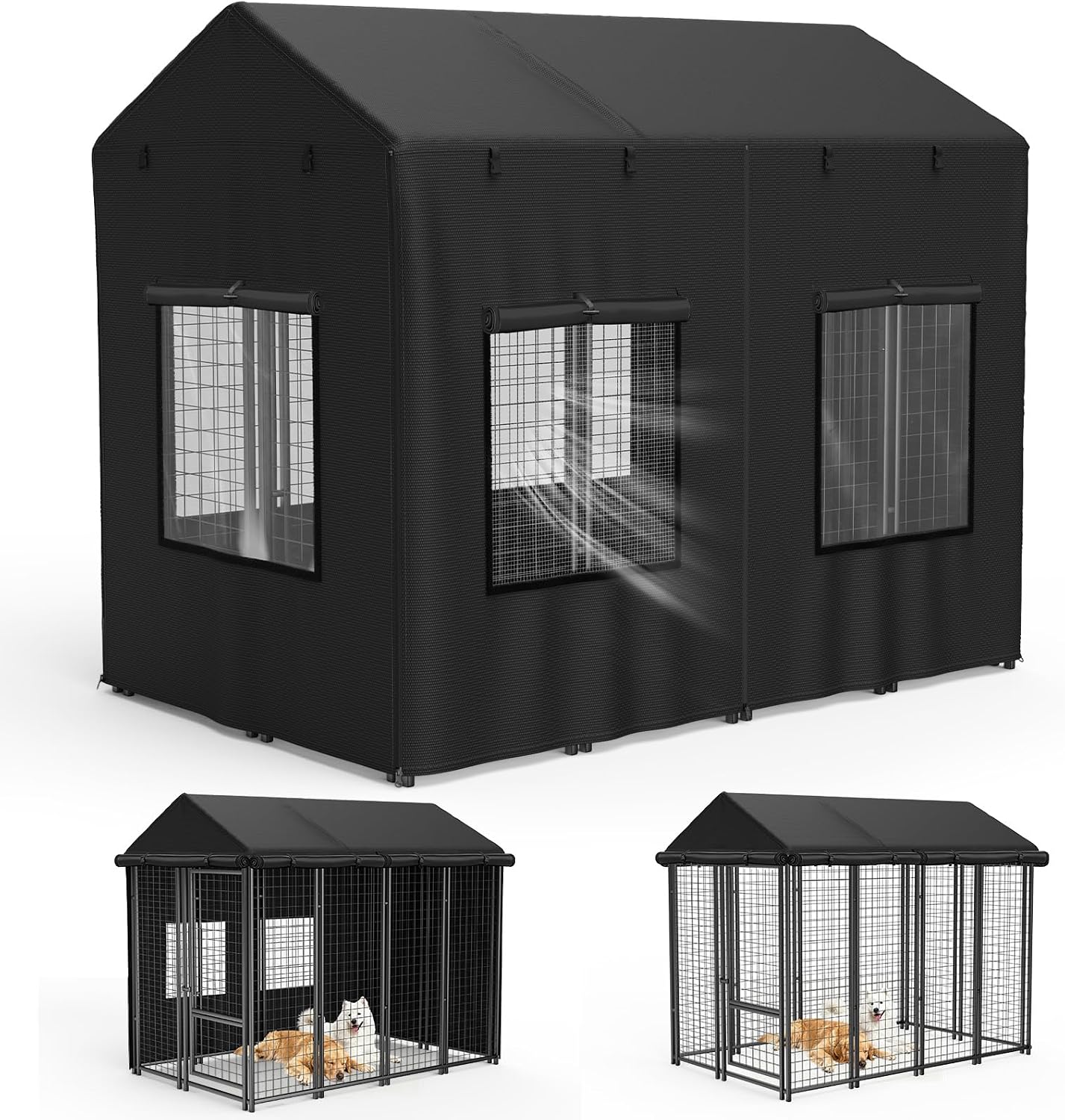 STARTWO Outdoor Dog Kennel Cover, 600D Heavy Duty Full Coverage for 10'Dx10'Wx6.5'H Dog Cages, with Transparent Window, Breathable Mesh, Black (Only Cover, Does Not Include Dog Fence) - Image 9