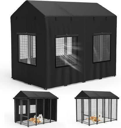 STARTWO Outdoor Dog Kennel Cover, 600D Heavy Duty Full Coverage for 10'Dx10'Wx6.5'H Dog Cages, with Transparent Window, Breathable Mesh, Black (Only Cover, Does Not Include Dog Fence) - Image 9