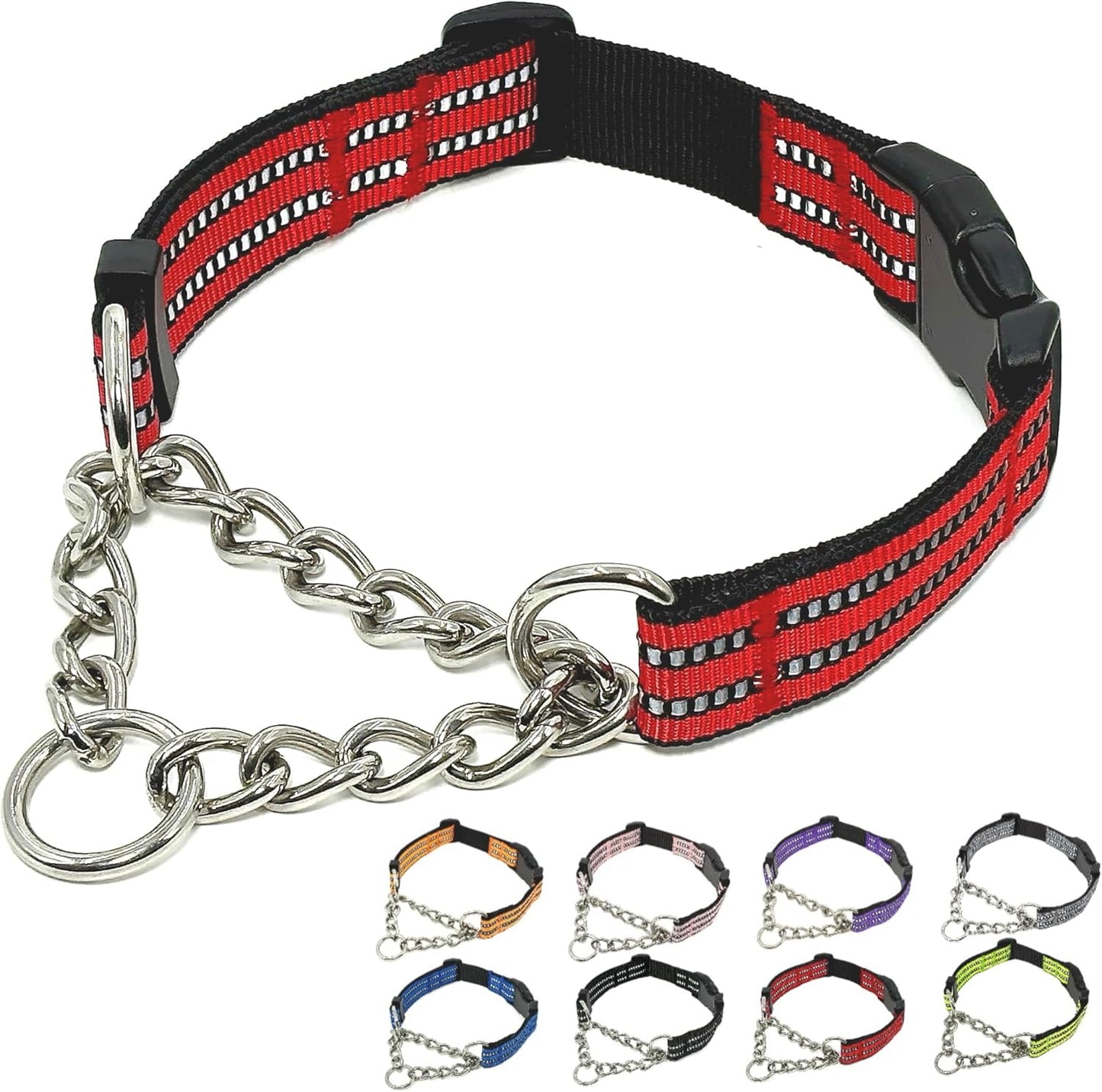 Martingale Dog Collars, Reflective Nylon Collar with Stainless Steel Chain, Adjustable Walking Training Dog Collars with Quick Release Buckle, Suitable for Small Medium Large Dogs(Gray,L) - Image 10