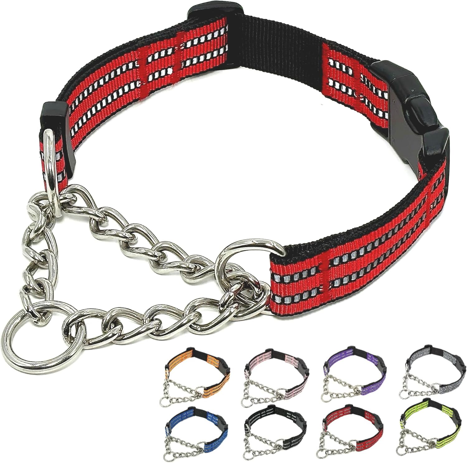 Martingale Dog Collars, Reflective Nylon Collar with Stainless Steel Chain, Adjustable Walking Training Dog Collars with Quick Release Buckle, Suitable for Small Medium Large Dogs(Gray,L) - Image 10
