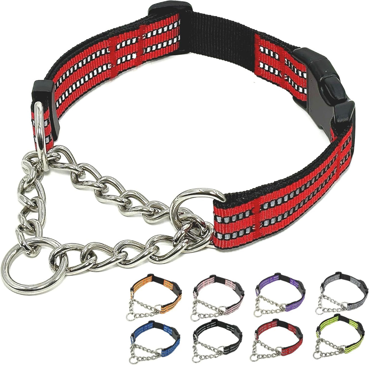 Martingale Dog Collars, Reflective Nylon Collar with Stainless Steel Chain, Adjustable Walking Training Dog Collars with Quick Release Buckle, Suitable for Small Medium Large Dogs(Gray,L) - Image 10