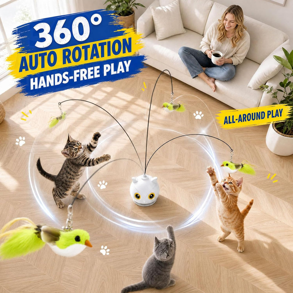 CATPICK electronic kitten toy suctioned to bathroom floor tiles during active play