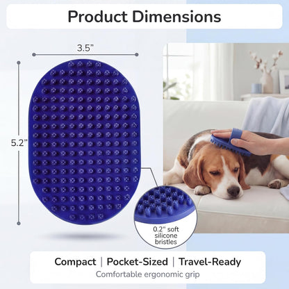 Gentle pet massage brush for cats and short-haired dogs removing loose fur and dander.