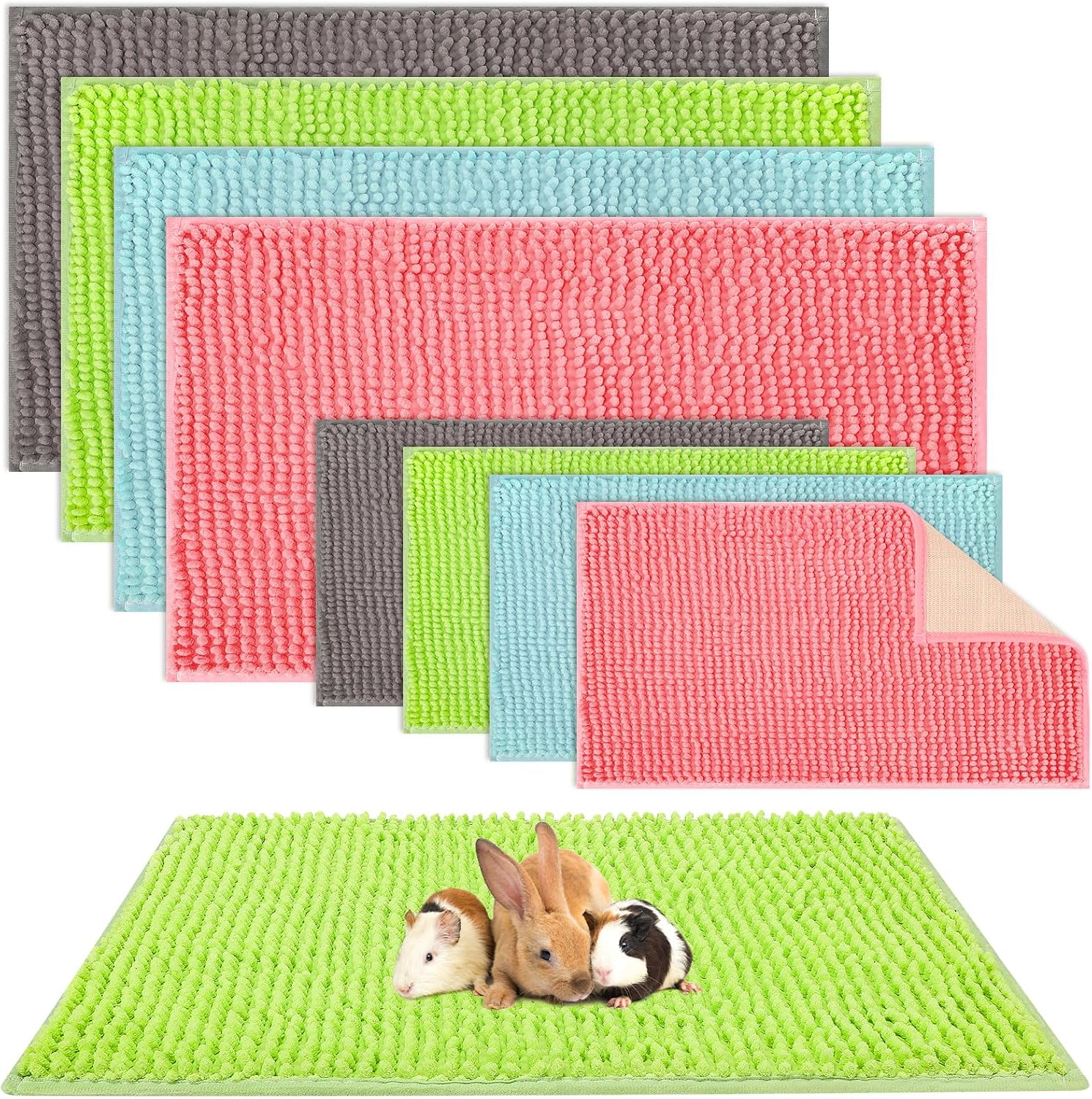 Barydat 8 Pcs Guinea Pig Cage Liner for Guinea Pig Cage Bedding Reusable Rabbit Mat Pad Washable Training Pad Animal Sleeping Bedding Mat(16x12'',Gray, Green, Pink, Blue) - Image 9