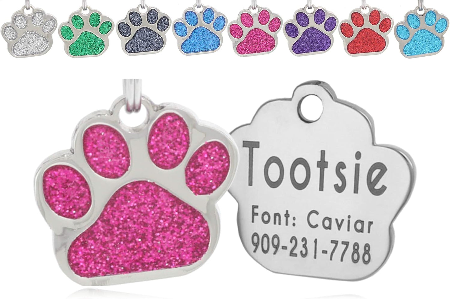Io Tags pink glitter personalized cat identification tag close up view