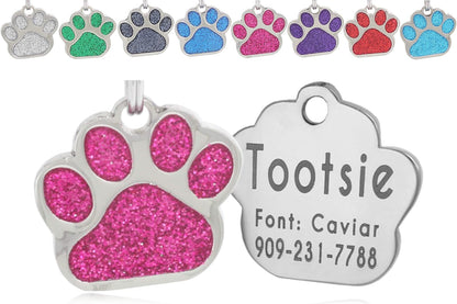 Io Tags pink glitter personalized cat identification tag close up view