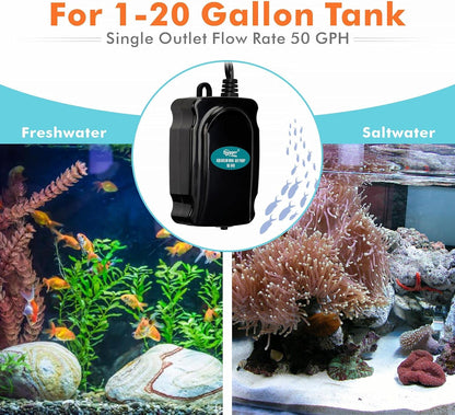 Top view of Hygger mini aquarium air pump for 20 gallon tanks