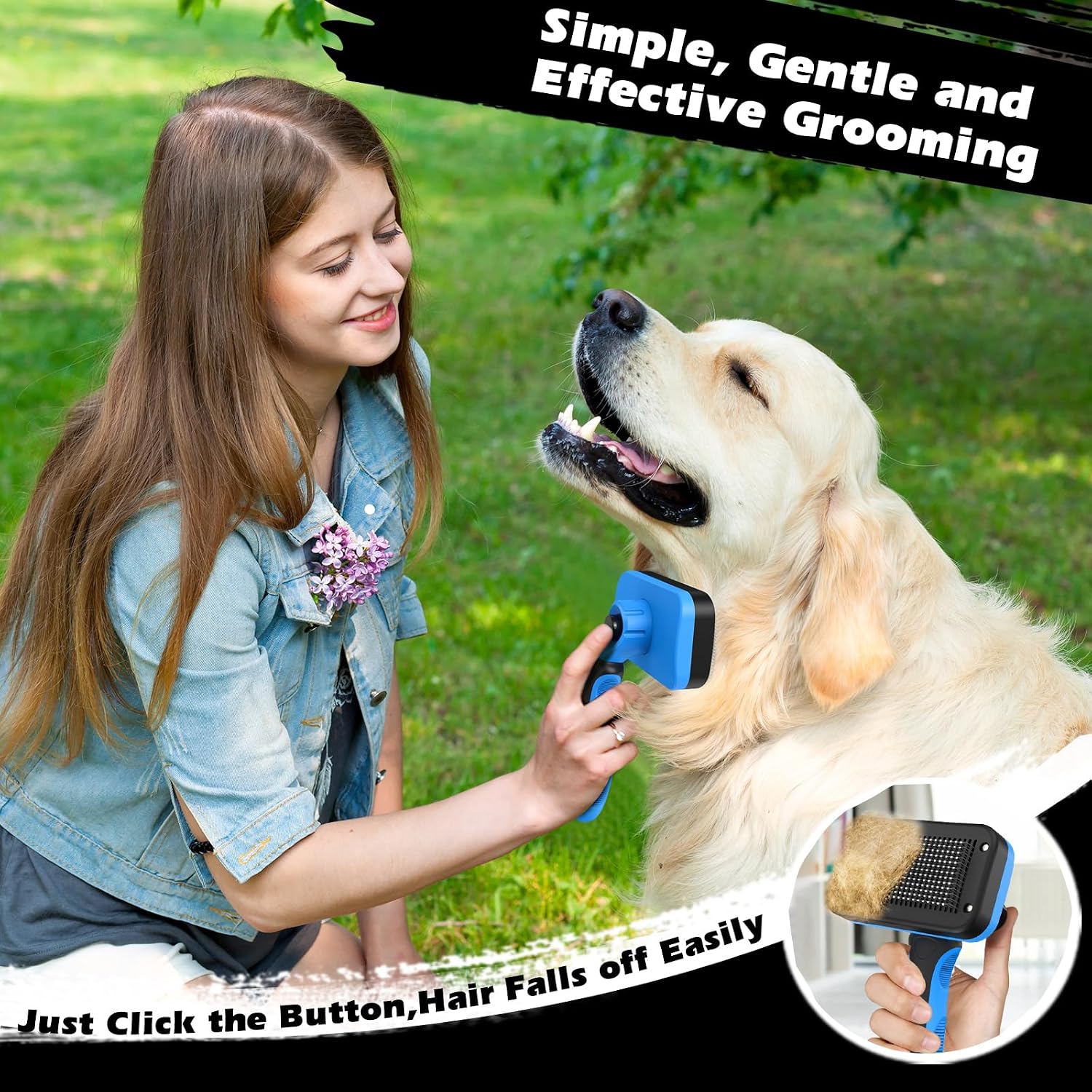Close-up of pet grooming brush handle ergonomics