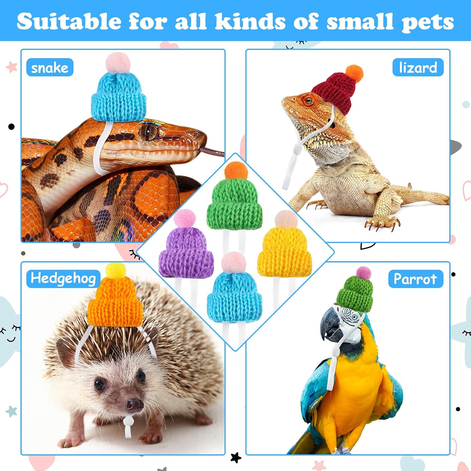 Miniature yarn costume hats ideal for hamsters hedgehogs and small reptiles