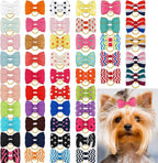 Yxiang 100 pieces colorful polka dot pet hair bows with rubber bands front view
