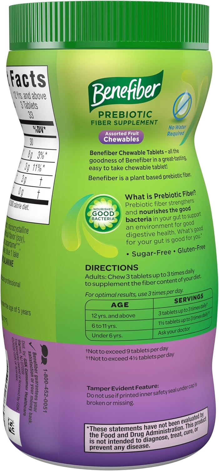 Benefiber Chewable Prebiotic Fiber Tablets, Assorted Fruit Flavors, 100 Ct - Image 15