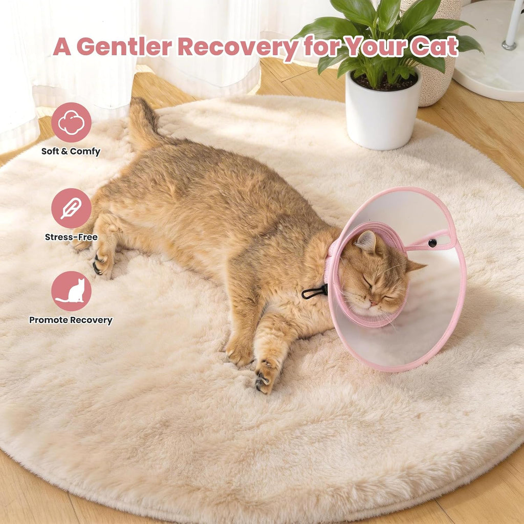 Anti lick clear cat E collar with soft breathable pink mesh neckband