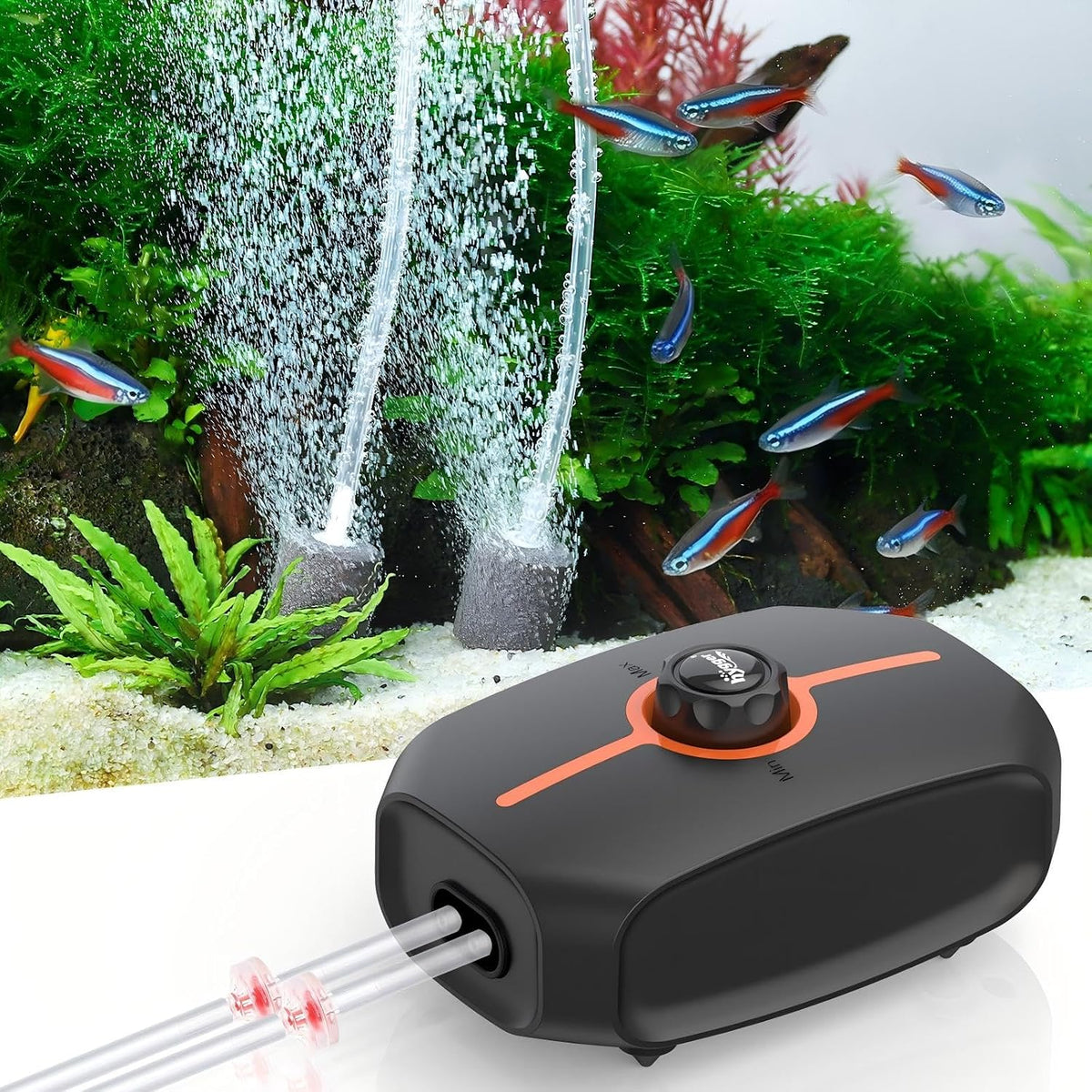 Hygger powerful dual outlet aquarium air pump front view